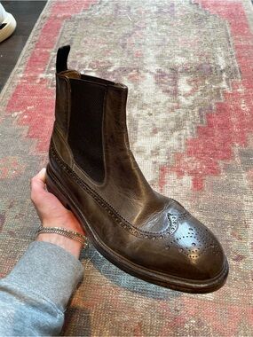 Eleventy Brown Leather Chukka Boot with Wingtip Brogue